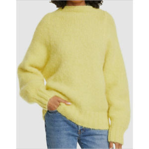 Equipment Fuzzy Alpaca Sweater Mock Neck Balloon Sleeve Chartreuse M